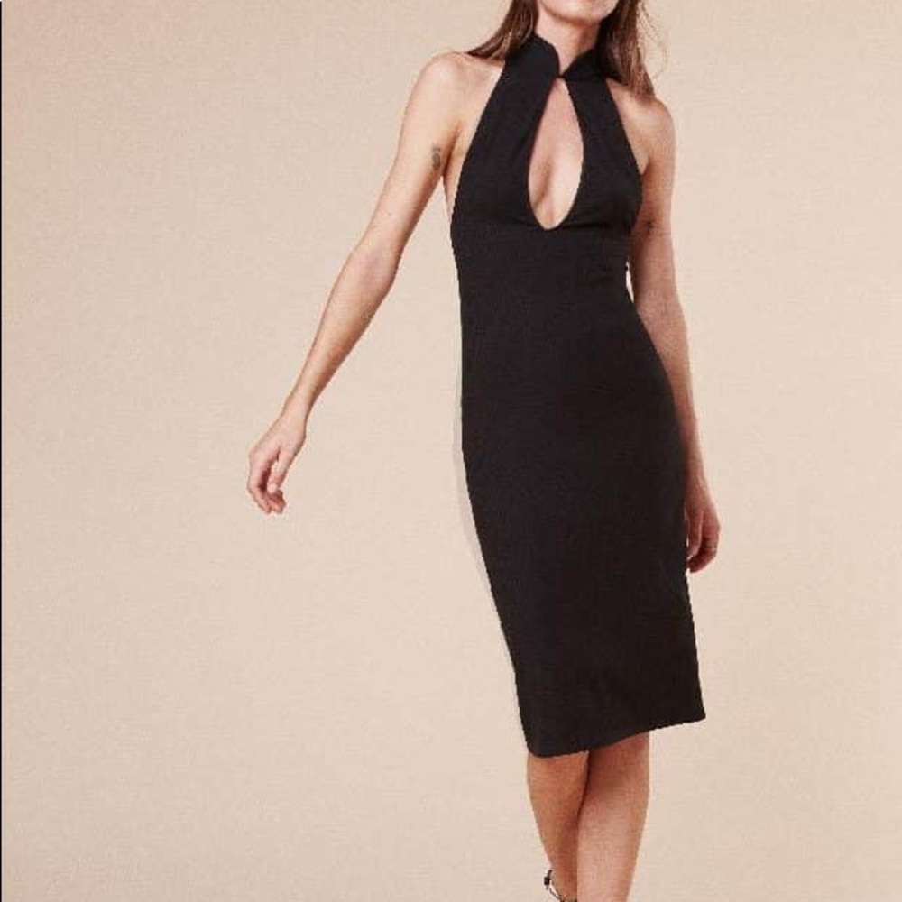 SOLD! Reformation black midi dress jute